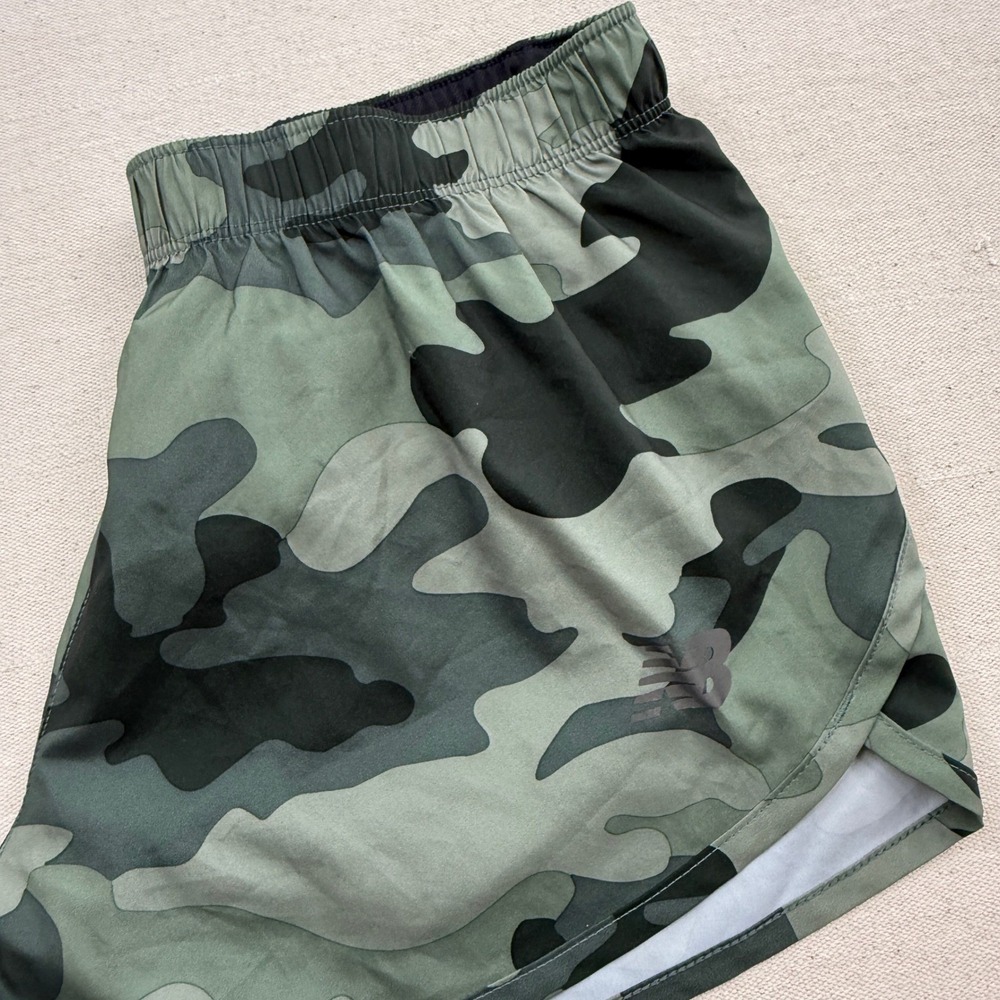 New Balance Womens Running Shorts XS Green Black Camo Camouflage Athletic